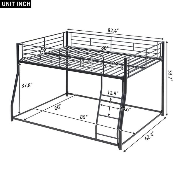 Full XL Over Queen Metal Floor Bunk Bed with Sloping Stairs , Modern Design for Space-Saving and Easy Assembly
