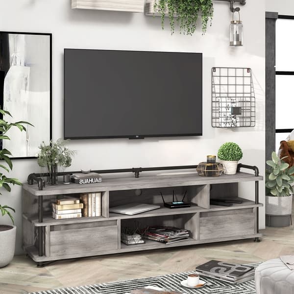 slide 1 of 20, Furniture of America Albertus Rustic 71-inch 4-shelf TV Console