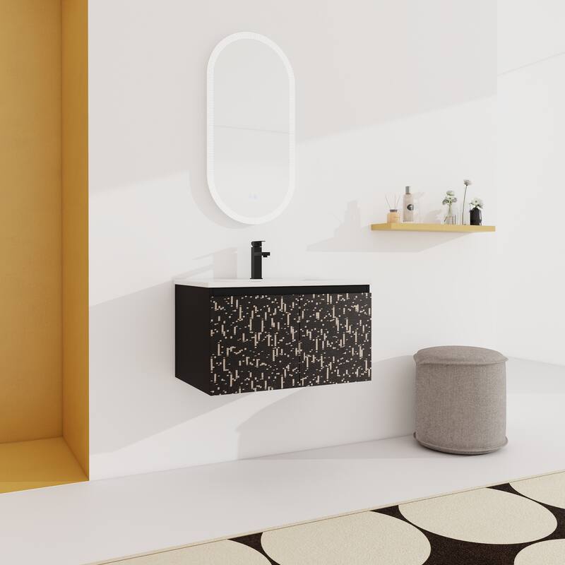 30" Floating Wall-Mounted Bathroom Vanity with Soft-Close Door Hinges, Ceramic Sink & Ample Storage