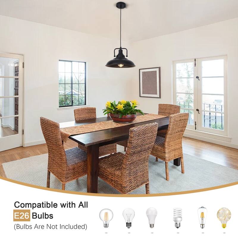 1-Light Rustic Hanging Kitchen Pendant Light Island Ceiling Light with Metal Shade for Dining Room