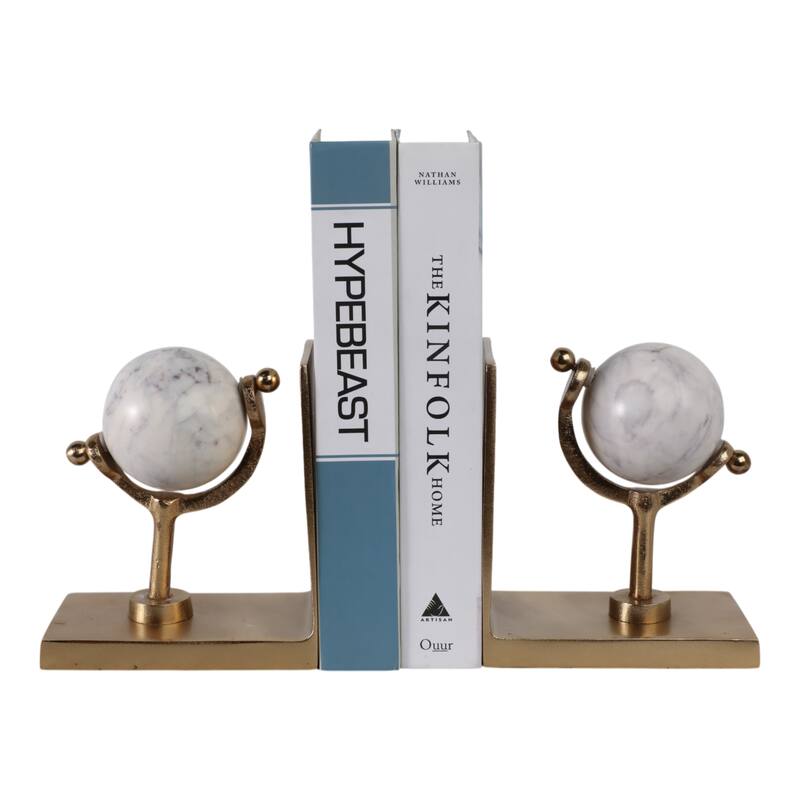 Metal Marble Bookends Globe Sculpture Sphere (Set of 2) - 7" Gold - 11.25"