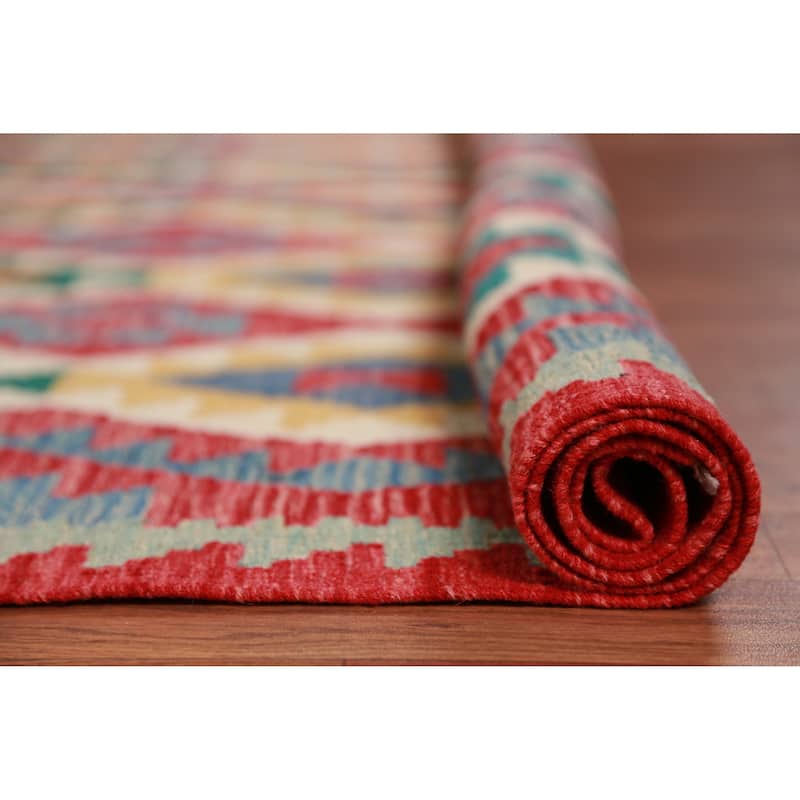 Hand Woven Oriental 100% Wool Carpet Southwestern Geometric Multi-Colored Kilim Area Rug - 8' 4'' X 5' 6''