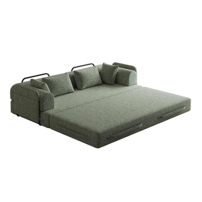 Roomfitters 78.7" Convertible Chenille Sofa Bed, Folding Sleeper Couch with Cylindrical Pillow and Side Pocket, Lounge Sofa