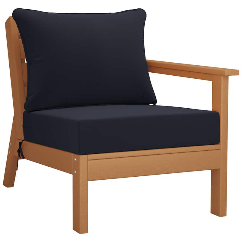 Birchwood All Weather HDPE Outdoor Patio Deep Seating Teak Right Arm Facing Chair With Cushions (1-Piece)