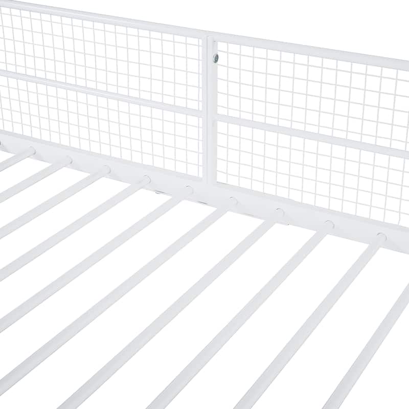 Twin Over Full Metal Bunk Bed with 5-Tier Shelves, White