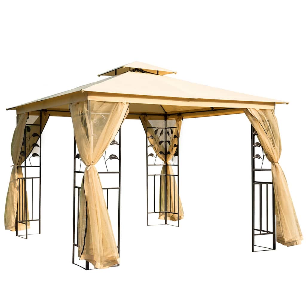 10x10ft Double Roof Metal Gazebo with Netting, Ideal for Outdoor Gatherings