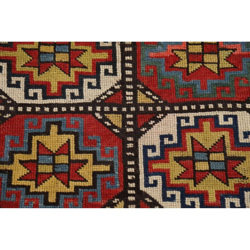 Pre-1900 Antique Kazak Vegetable Dye Runner Rug Handmade Wool Carpet - 3'11" x 8'7"