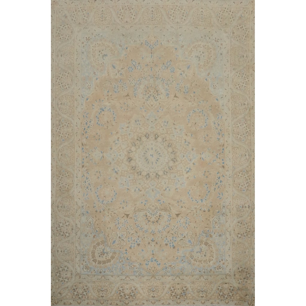 Hand Knotted Oriental 100% Wool Carpet Traditional Floral Beige & Ivories Tabriz Area Rug - 11' 0'' X 8' 1''