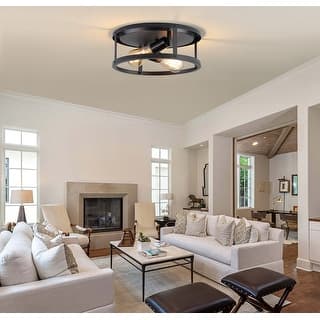 2-Light Black Farmhouse Flush Mount Ceiling Light-1 Pack (Bulbs not included)