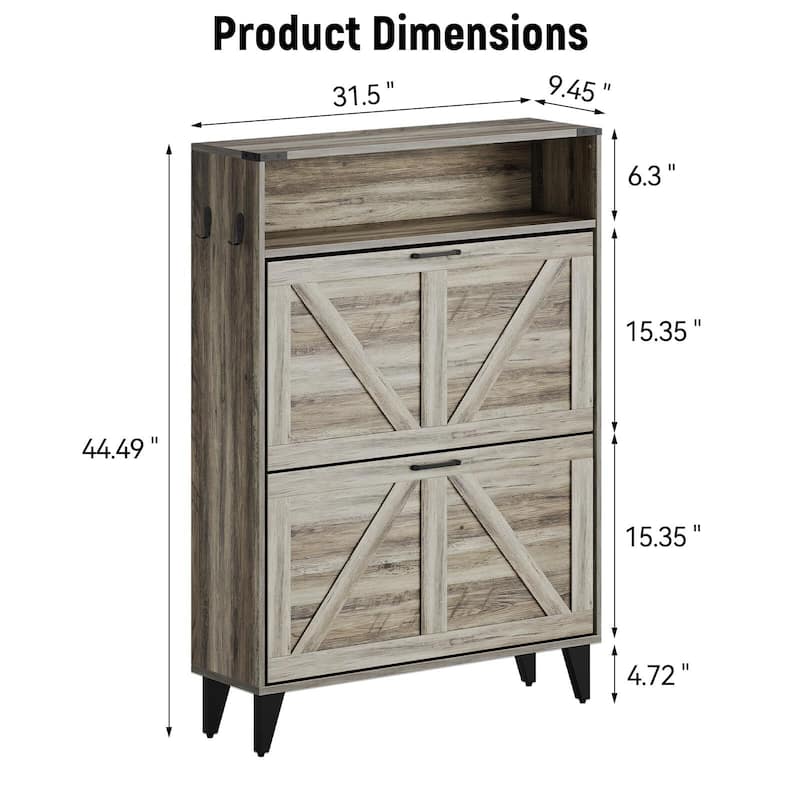Slim Entryway Shoe Cabinet with 2 Flip Drawers