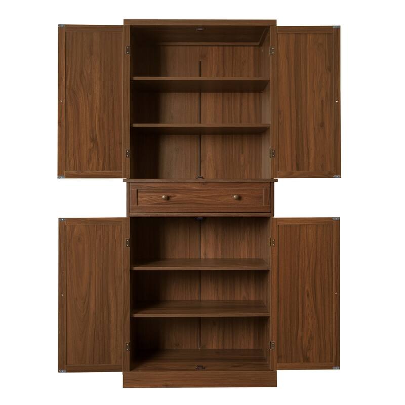 GDFStudio - TallRattan Modern Storage Cabinet with 4 Doors, 1 Drawer, and Adjustable Shelves