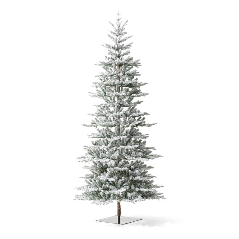 Glitzhome 8FT/10FT Pre-Lit Flocked Fir Artificial Christmas Tree with Warm White Lights