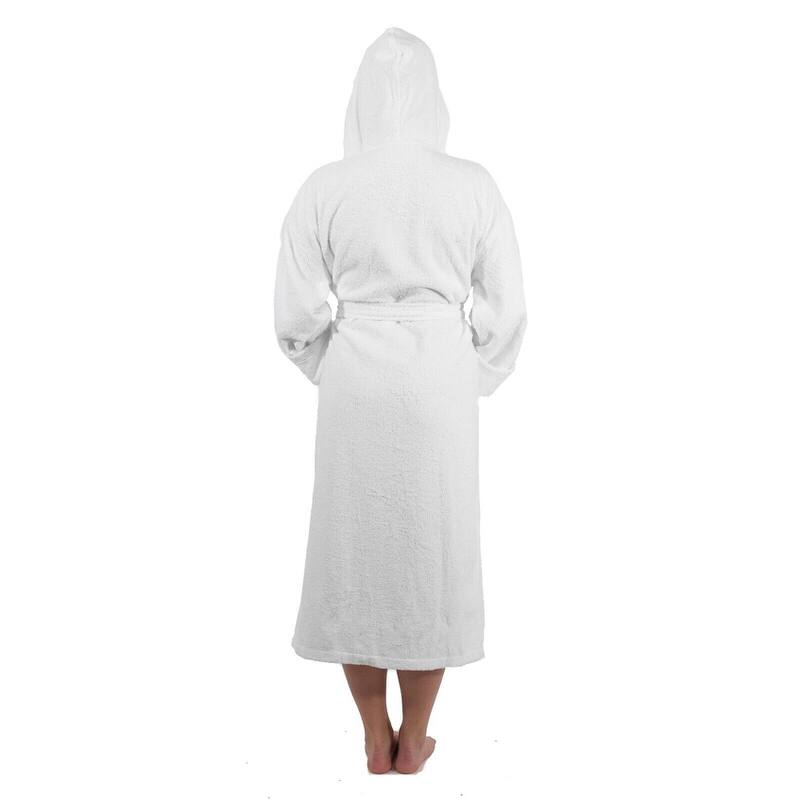 Classic Turkish Cotton Kimono Terry Cloth Bathrobe - White Hooded Robes with 2 pockets