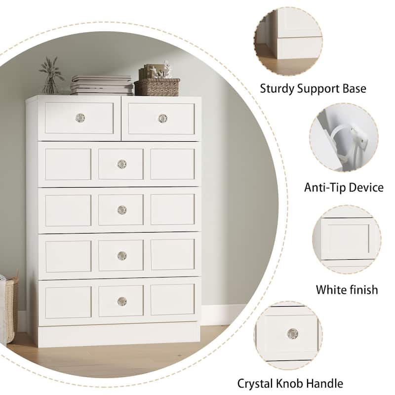 6 Drawer Wood Dresser with Fluted Panel Storage Organizer for Bedroom