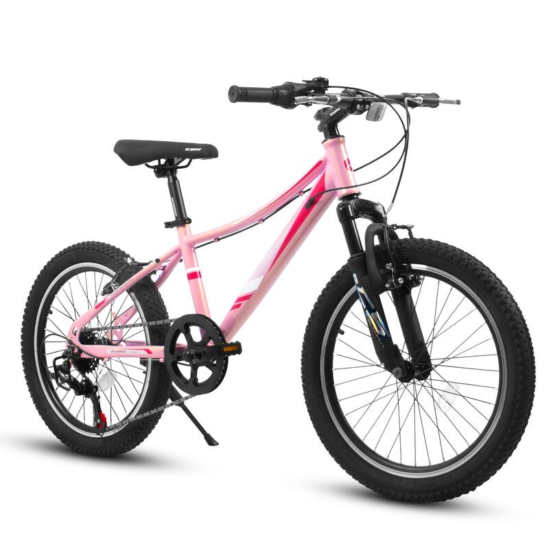 20 Inch Children Bicycle, Outdoor Adventure Steel Mountain Bicycle, 7-Speed Damping Bike with V-brakes for Boys & Girls - Pink