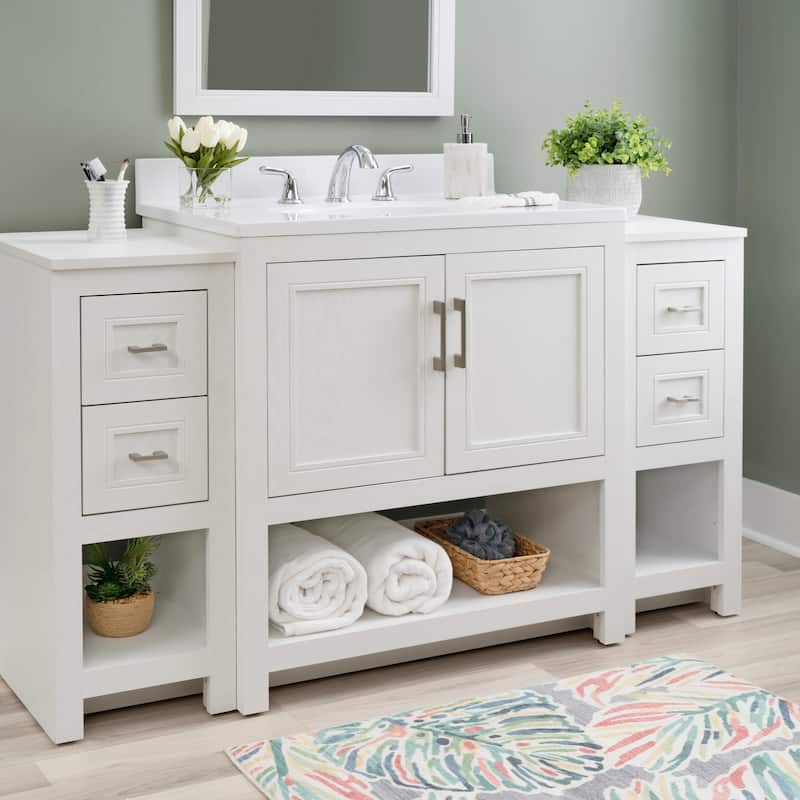 Linon Blakely Vanity with Mirror and Dual 12-inch Side Cabinets