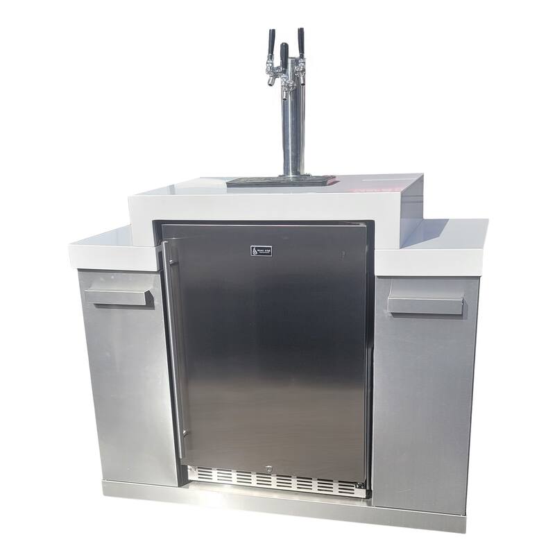 Mont Alpi MA-KEG Stainless Steel Outdoor Triple Tap Kegerator Refrigerator Module with Digital Display with Granite Countertops - White / Stainless Steel