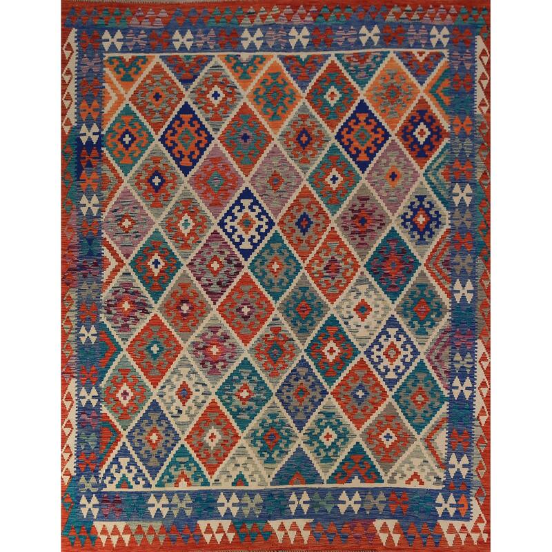 Trellis Kilim Oriental Area Rug Flatweave Wool Carpet - 7'9"x 10'0"