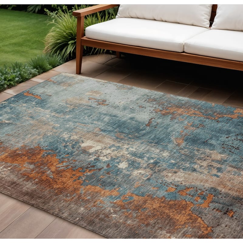 HomeRoots Abstract Transitional Rectangle Outdoor Rug - 10' X 14'