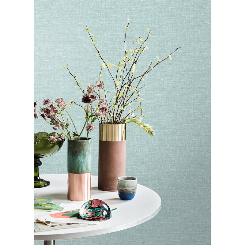 Brewster Glen Teal Linen Wallpaper