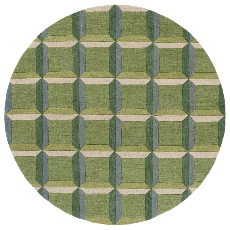 SAFAVIEH Handmade Genre Hikariko Mid-Century Modern Wool Rug - 6' Round - Green/Beige