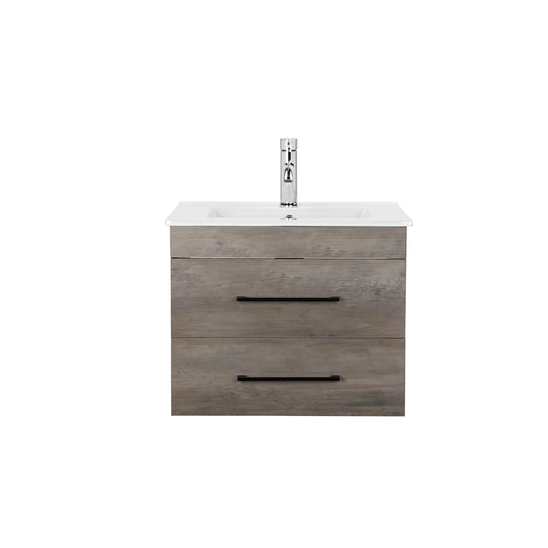 24" Wall-Mounted Bathroom Vanity with Drawers, Soft-Close, White Sink