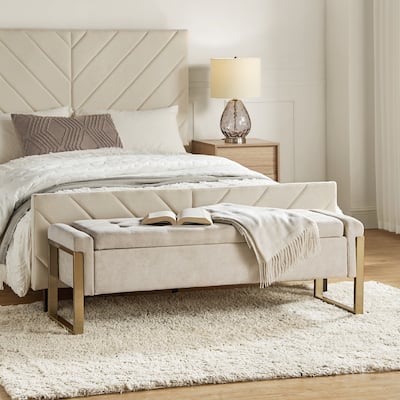Alina Modern Upholstered Flip Top Storage Bench with Metal Legs by HULALA HOME