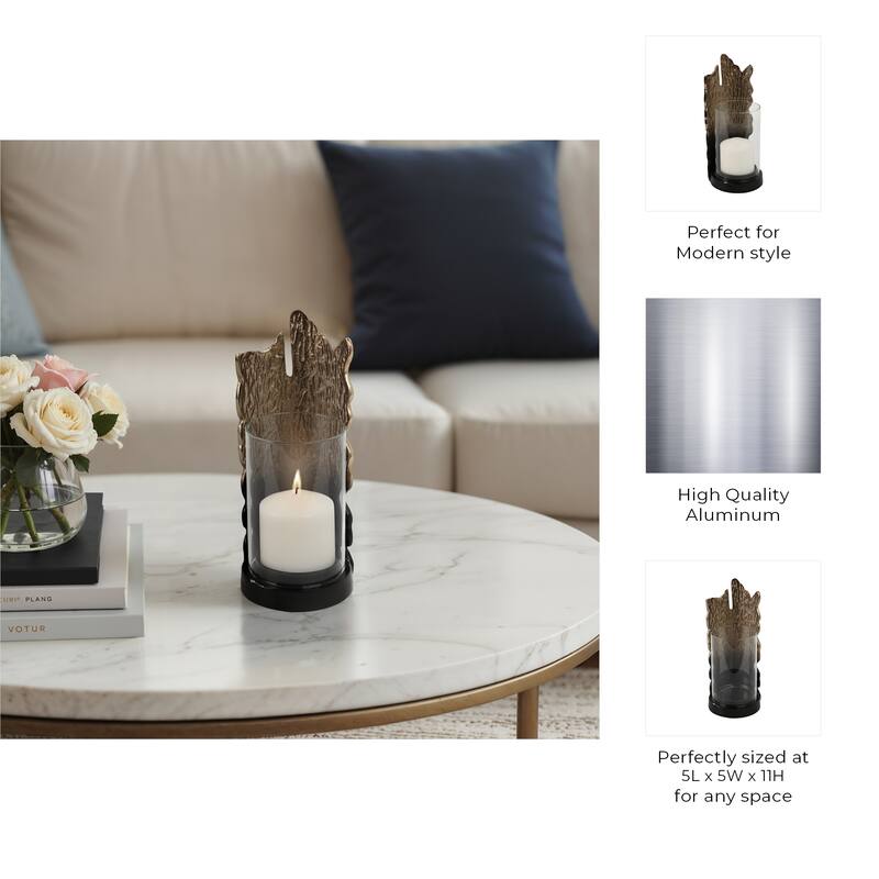 Metal Glass Candle Holder Pillar Backplate Artisan-Inspired Accent