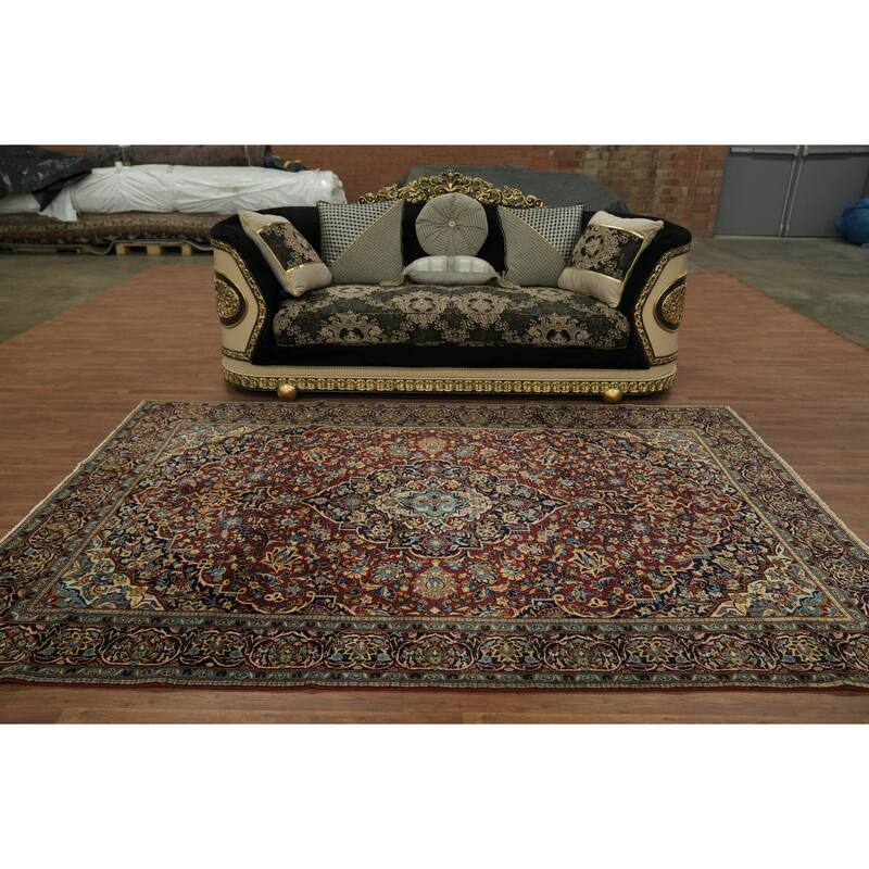 Hand Knotted Oriental 100% Wool Carpet Traditional Floral Red Kashan Area Rug - 9' 11'' X 6' 6''