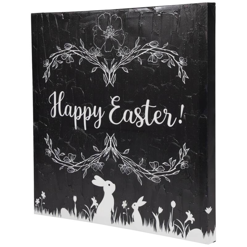 Black and White Happy Easter Bunnies Canvas Wall Art, 17.75" x 17.75"
