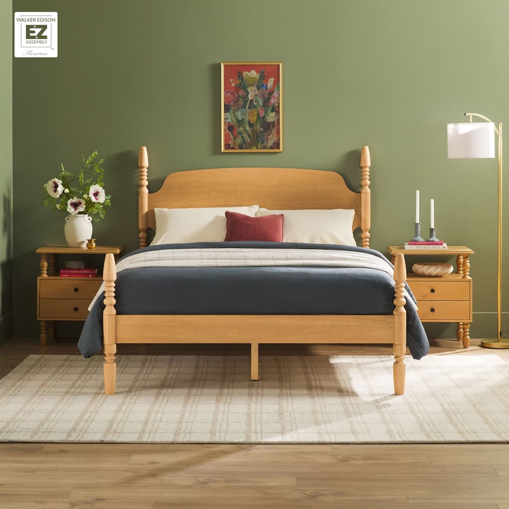 Walker Edison Spindle Queen Bed with 2-Drawer Nightstands Bedroom Set