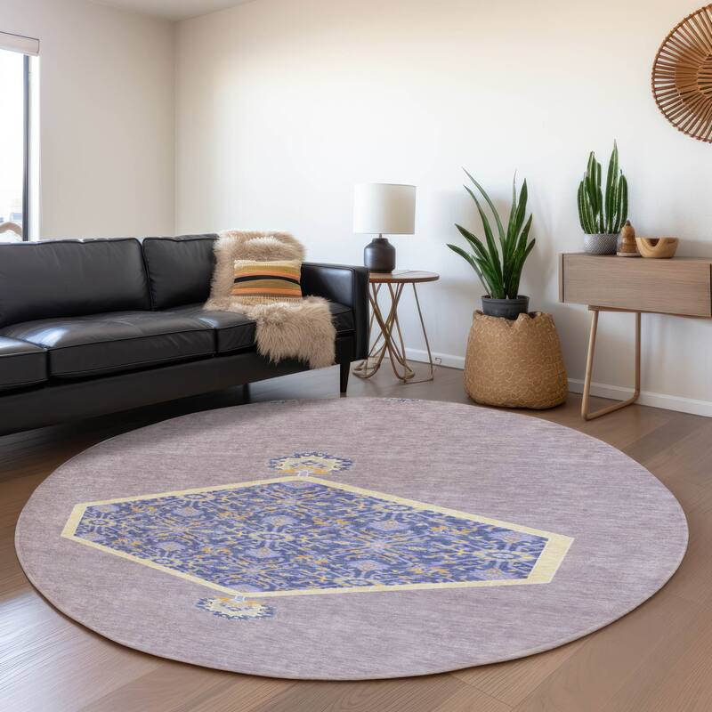 Premium Washable Super Soft Traditional Global Mayfield Rug - Lavender - 8' x 8'