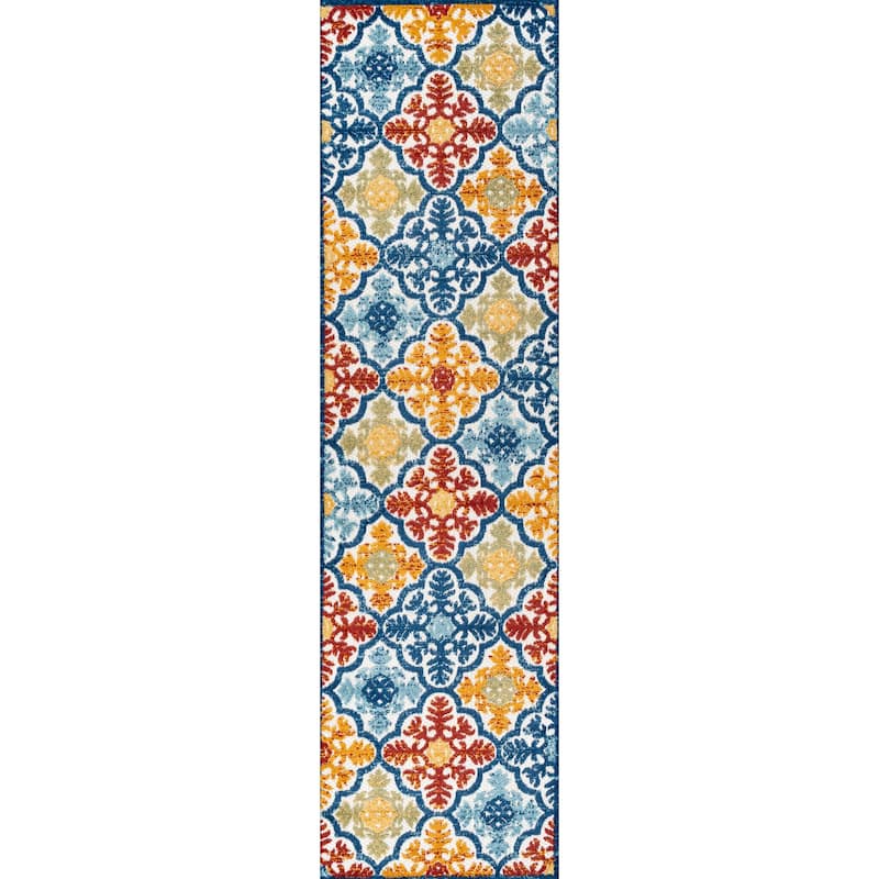 JONATHAN Y Circus Trellis High-Low Indoor/Outdoor Area Rug - 2 X 8 - Blue/Multi