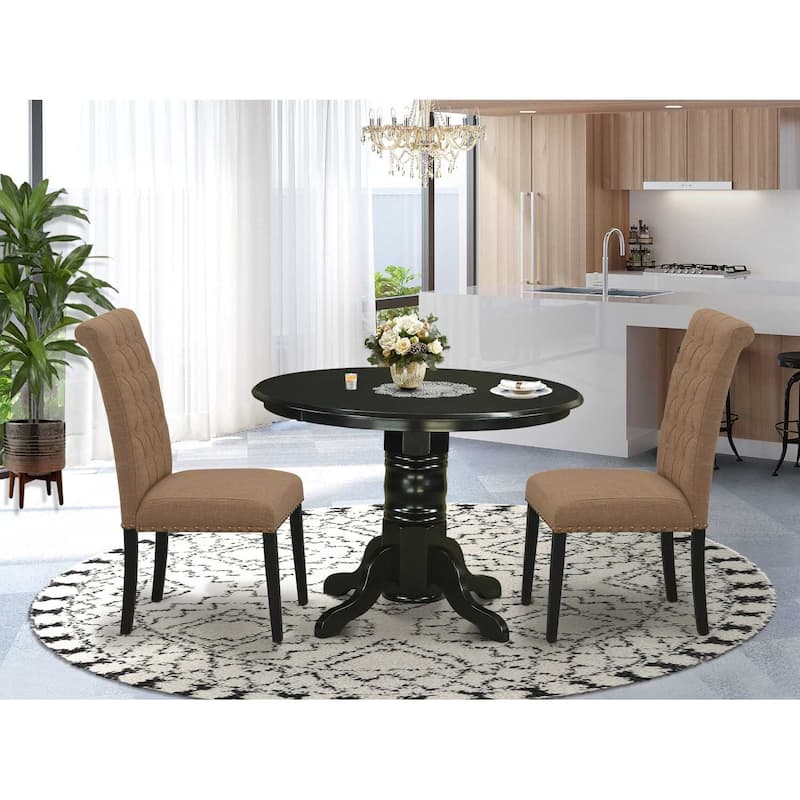 Round Dinette Set - 3 Piece Table & Chair Set - Kitchen Dining Room Set - Black & Light Sable