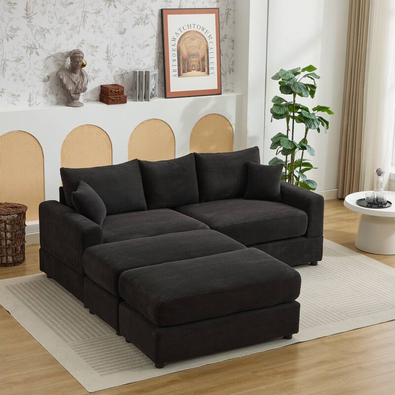 Sectional Couch Sofa for Living Room, Modern Corduroy Modular Couch with 2 Ottoman, Corduroy Sofas for Apartment, Office