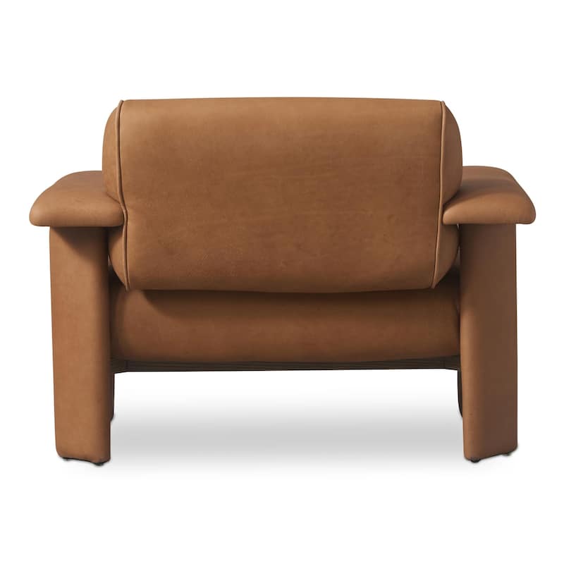 NADAAL STUDIOS Marcellus, Leather Lounge Chair With Piping Details - 40.2"W x32.5"D x29.9"H