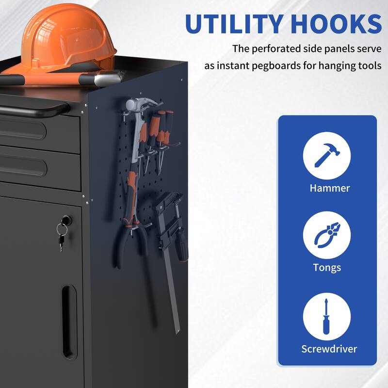 34.3" Narrow Rolling Tool Cabinet - Space-Saving Garage Storage with Lockable Door, 2 Drawers and Large Handle