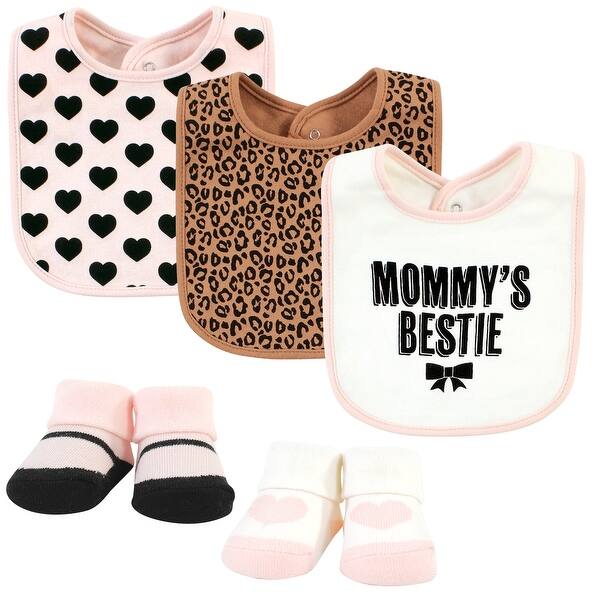 slide 1 of 1, Hudson Baby Infant Girl Cotton Bib and Sock Set, Bestie Leopard, One Size - Bestie Leopard - One Size One Size - Bestie Leopard