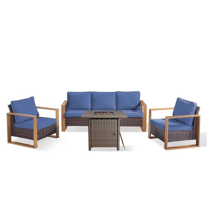 Pocassy 4/6/8PCS Sofa Swivel Chair with Fire Pit Table Set