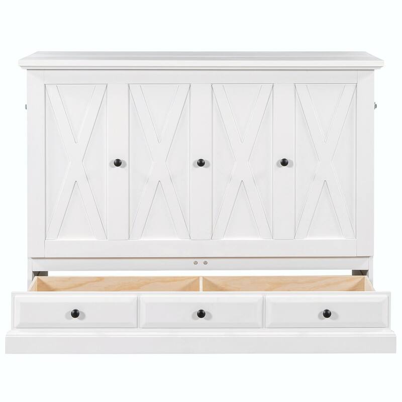 Solid Pine Murphy Bed Chest - Cube Cabinet Bed with Charging Station and Large Storage Drawer