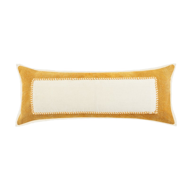HomeRoots 14" X 36" Golden Yellow And Cream 100% Cotton Zippered Pillow