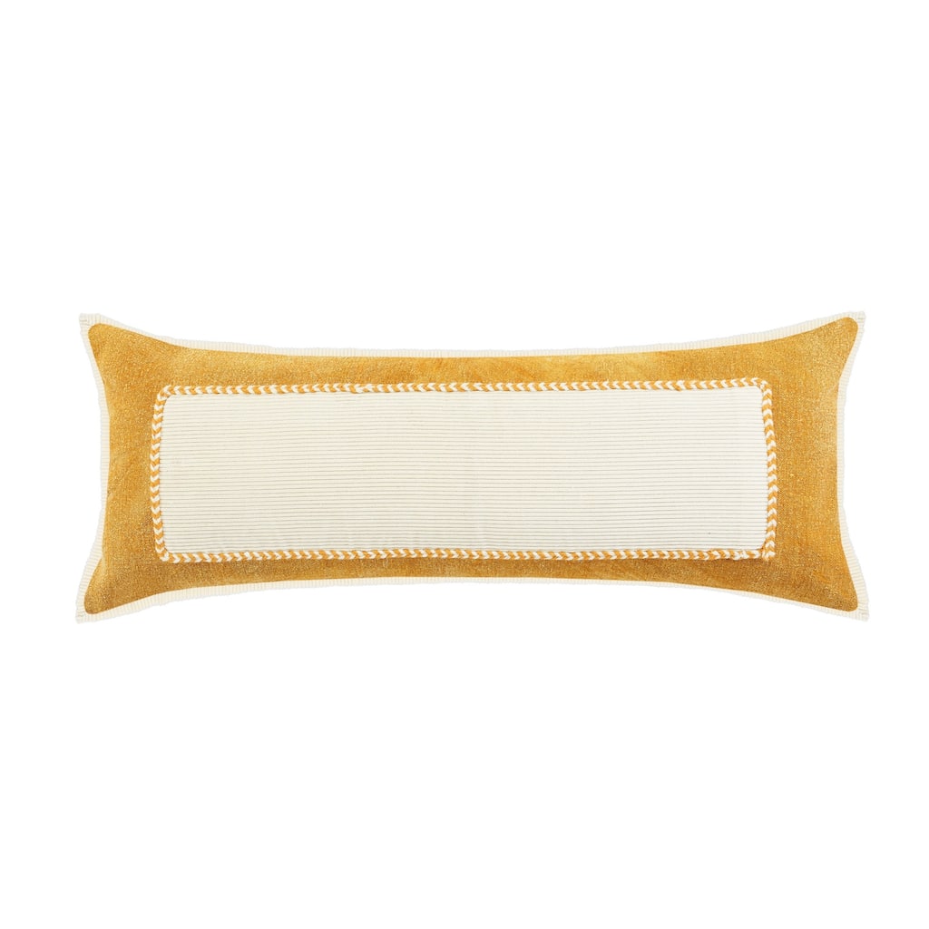 HomeRoots 14" X 36" Golden Yellow And Cream 100% Cotton Zippered Pillow