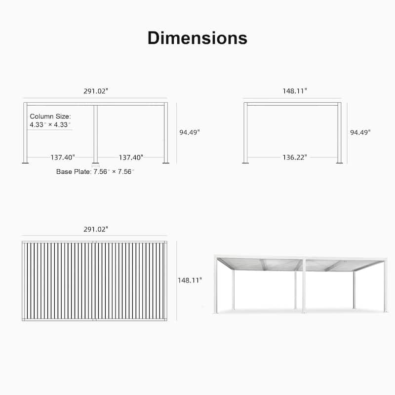 PURPLE LEAF Louvered Pergola with Solar Lights Hardtop Gazebo for Patio