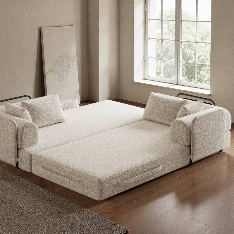 78.7" Convertible Sleeper Sofa Bed, Chenille Folding Mattress Couch with Side Pocket & Pillows, No-Assembly Floor Lounge Sofa