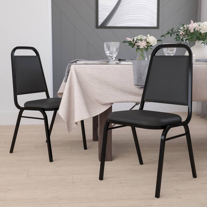 4 Pack Trapezoidal Back Stacking Banquet Chair - 20.25"D x 17.5"W x 34"H - Black Vinyl/Black Frame