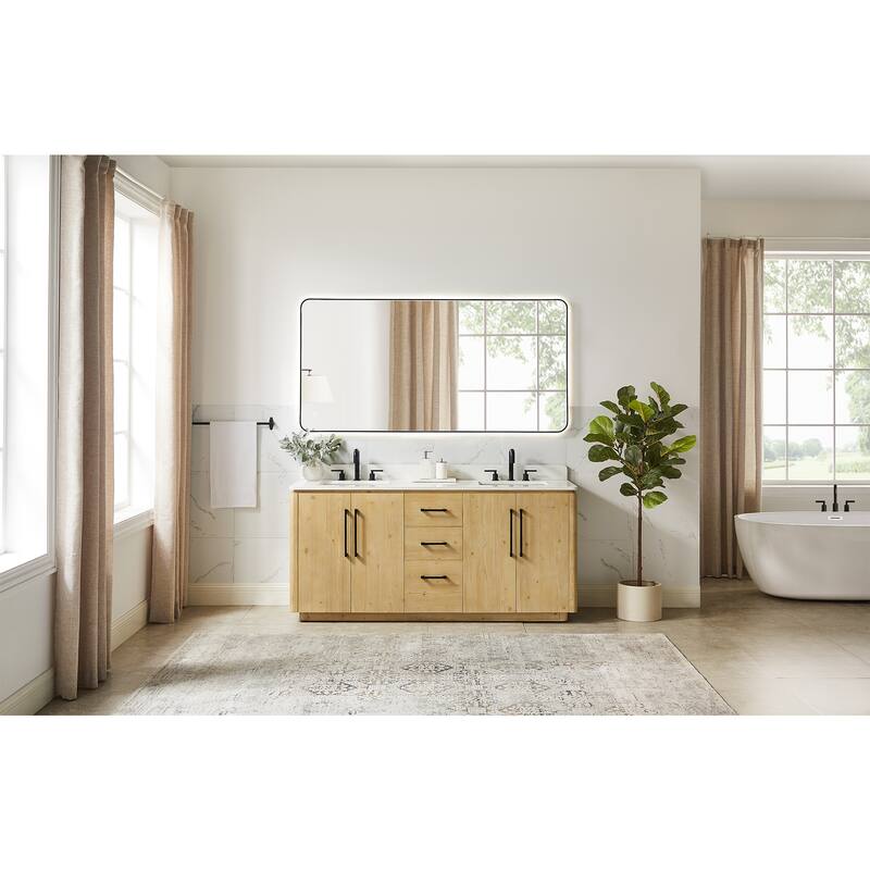 Serene Bathroom Vanity in Nature Brown with Grain White Engineered Stone Countertop without Mirror