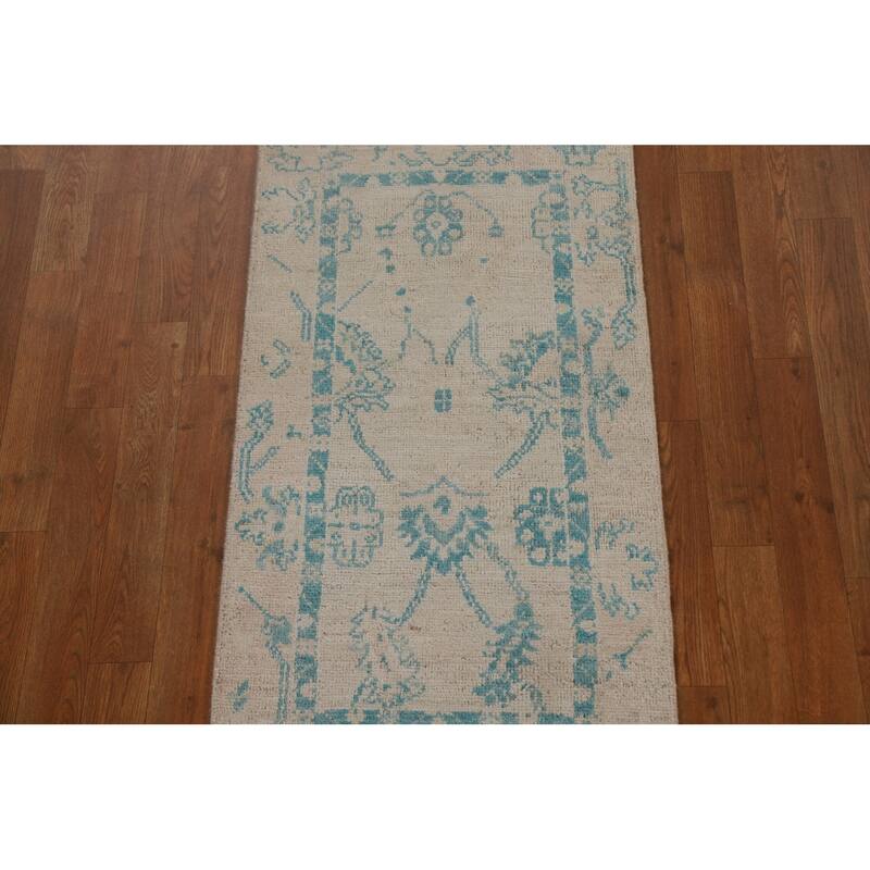 Geometric Oriental Oushak Turkish Wool Rug Hand-knotted Foyer Carpet - 2'0" x 3'11"