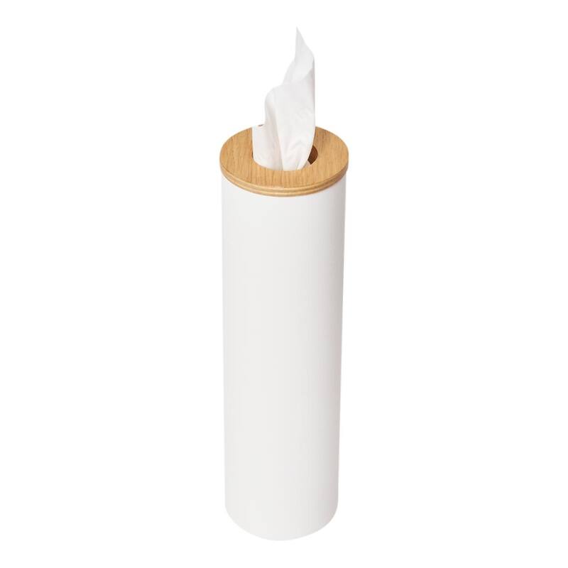 Yamazaki Home Round Tissue Case, Steel and Wood, Small, Lid - L 2.76 x W 2.76 x H 9.37 inches - Ash