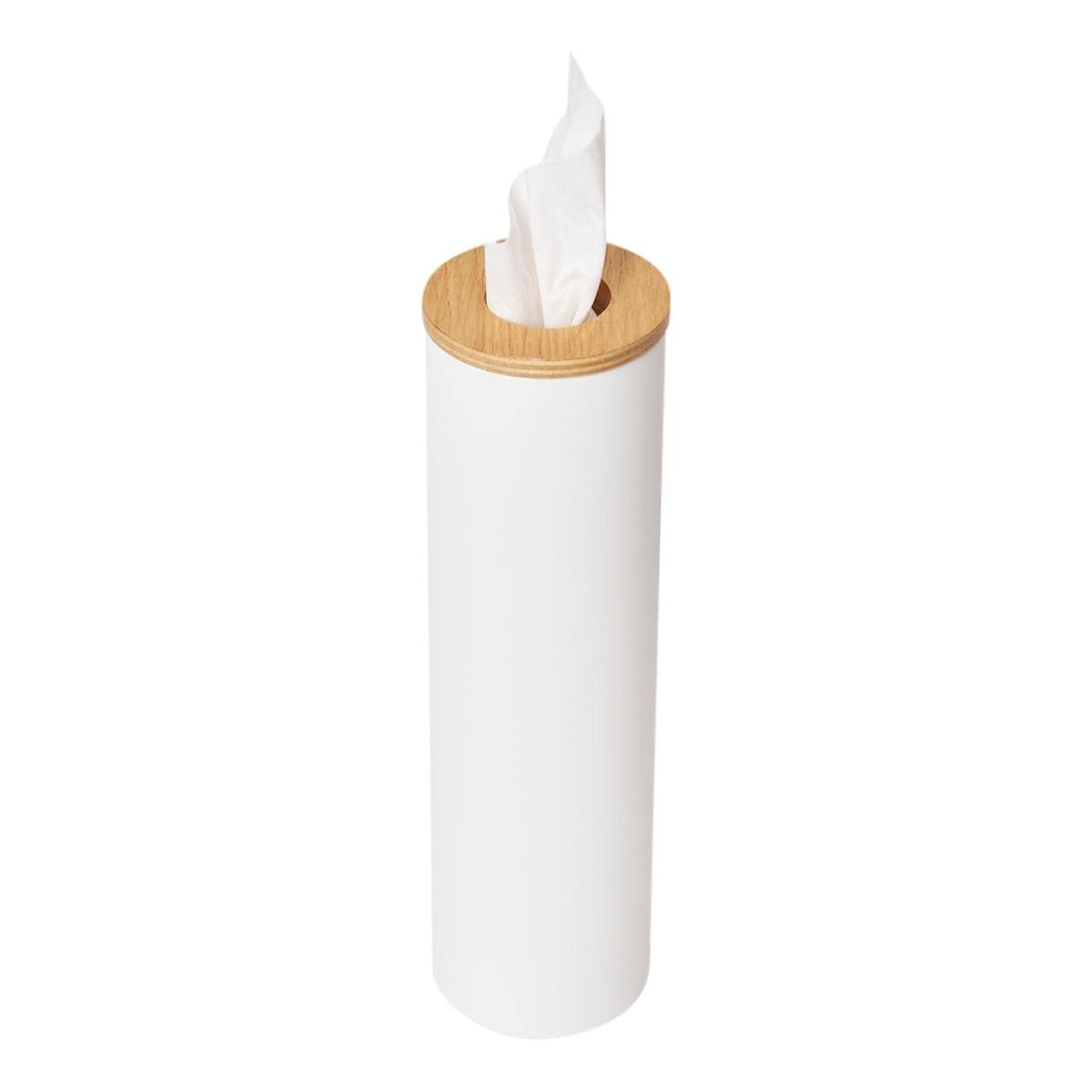 Yamazaki Home Round Tissue Case, Steel and Wood, Small, Lid - L 2.76 x W 2.76 x H 9.37 inches