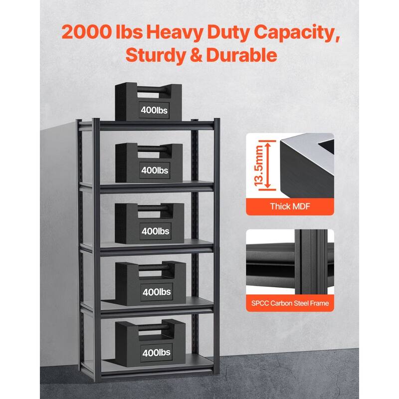 Black Steel Adjustable Garage Shelves, 3000 lbs Heavy-Duty Rack